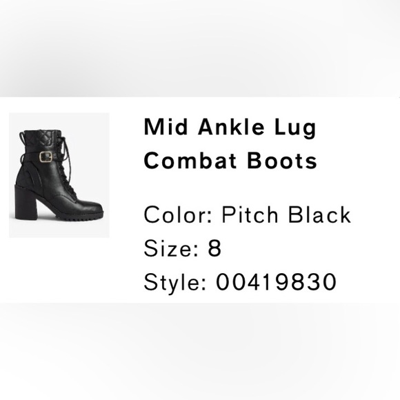EXPRESS black mid ankle lug combat boot. Lace up & heel NEW pd $106 w/t&s - Picture 7 of 10
